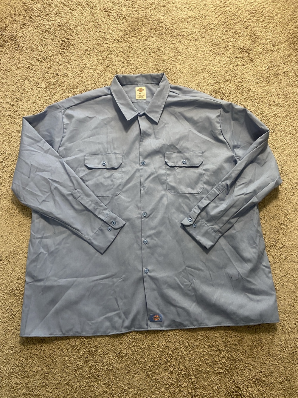 Dickies Shirt Mens 4XLT Blue Solid Twill Long Sleeve Button Up Workwear